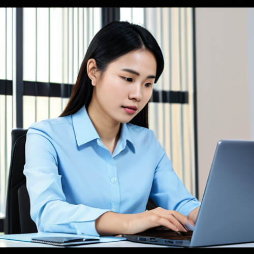 A focused Vietnamese professional, fully clothed in modest business attire, sitting attentively at a sleek, modern desk in a well-lit home office. The individual is looking at a laptop screen which displays abstract, secure data patterns. A small, modern hardware wallet rests beside the laptop. The background is clean and uncluttered, suggesting a safe digital environment. The overall image conveys diligence and digital security. safe for work, appropriate content, fully clothed, professional dress, perfect anatomy, correct proportions, natural pose, well-formed hands, proper finger count, natural body proportions, high-quality digital illustration, cinematic lighting.