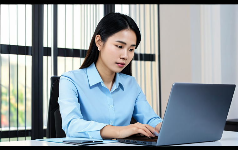 A focused Vietnamese professional, fully clothed in modest business attire, sitting attentively at a sleek, modern desk in a well-lit home office. The individual is looking at a laptop screen which displays abstract, secure data patterns. A small, modern hardware wallet rests beside the laptop. The background is clean and uncluttered, suggesting a safe digital environment. The overall image conveys diligence and digital security. safe for work, appropriate content, fully clothed, professional dress, perfect anatomy, correct proportions, natural pose, well-formed hands, proper finger count, natural body proportions, high-quality digital illustration, cinematic lighting.