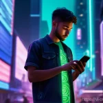 Home 11 암호화폐 거래 시 GPS 위치 정보 관리 - **Prompt 1: "Digital Footprint in the Crypto Landscape"**
"A young adult, gender-neutral, wearin...