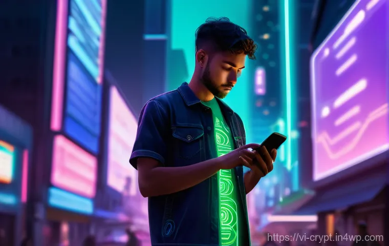 암호화폐 거래 시 GPS 위치 정보 관리 - **Prompt 1: "Digital Footprint in the Crypto Landscape"**
    "A young adult, gender-neutral, wearin...