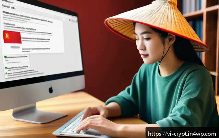 피싱 공격을 피하는 방법 및 예방 팁 - A detailed digital illustration of a Vietnamese user cautiously examining an email on a modern lapto...